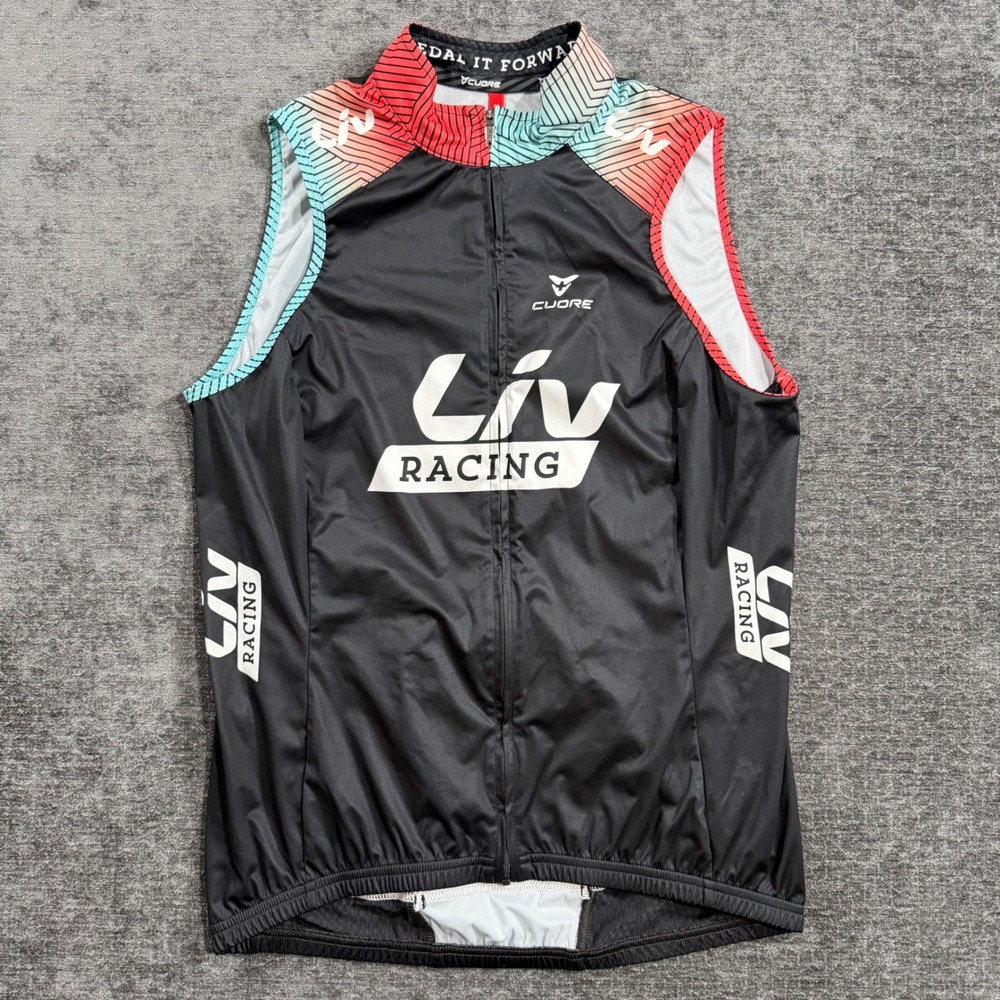 Cuore Liv Racing Cycling Vest Gilet Womens Medium Black Red Teal Full Zip Mesh